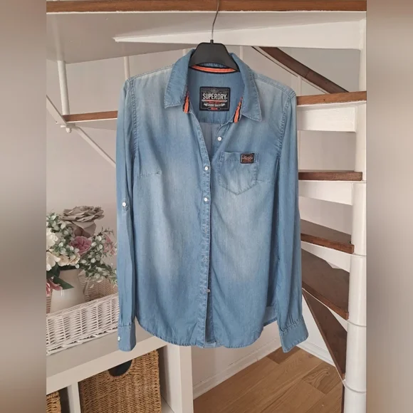 Superdry Size M Womens Button Up Long Sleeve Denim Shirt Collared. - Picture 1 of 11